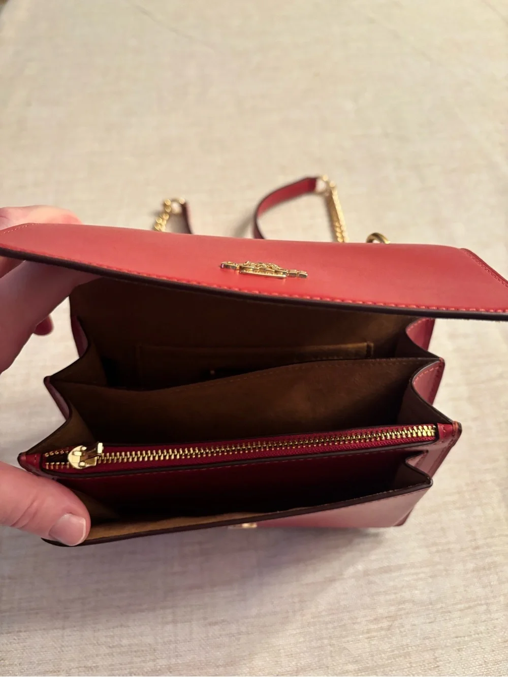 Coach Red Leather Crossbody with Gold Chain Handle True Red NWT